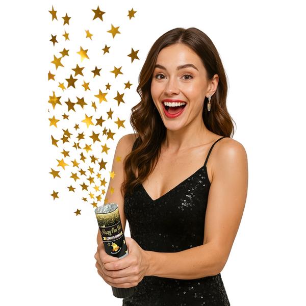 Conjunto 3 Mini Tubos Lança Confetis Estrelas Dourado Metalizado