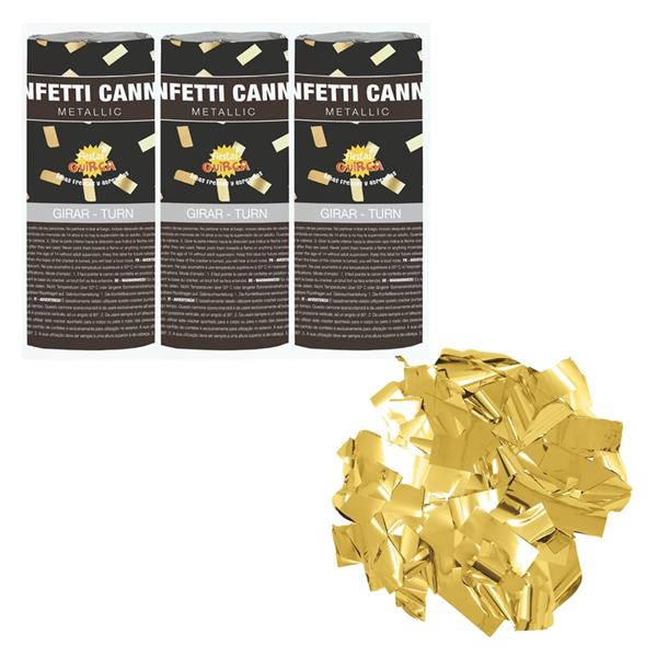 Conjunto 3 Mini Tubos Lança Confetis Papel Dourado Metalizado