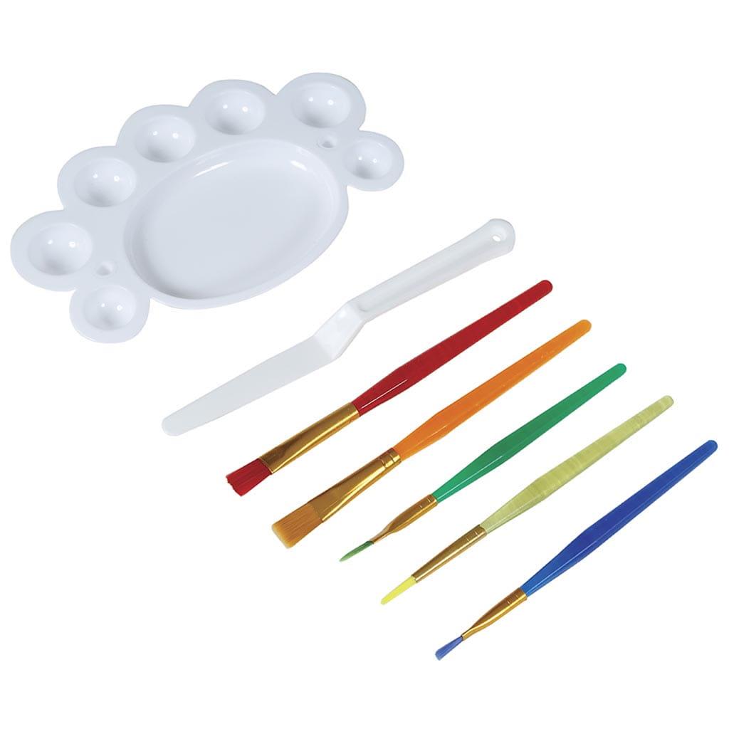 Conjunto 5 Pincéis, Paleta e Espátula