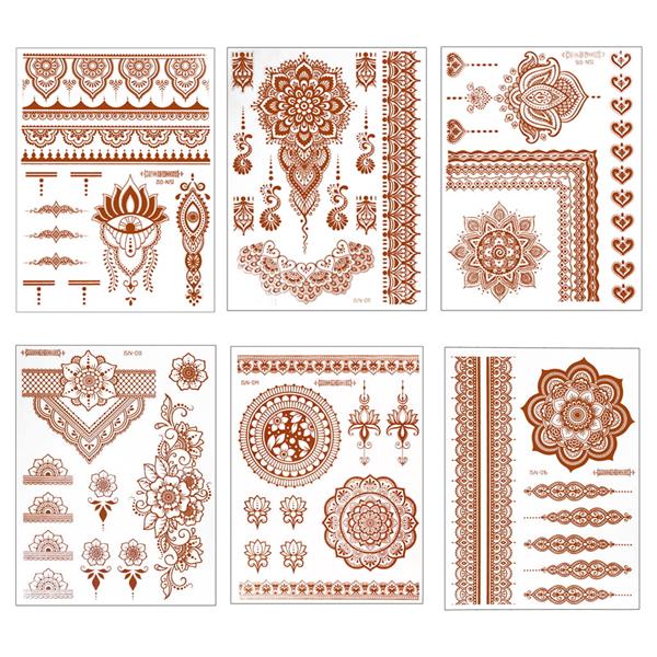 Conjunto 6 Tatuagens Adesivas para Mãos Estilo Henna