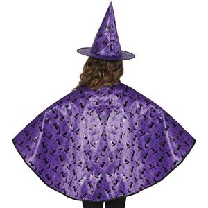 Conjunto Bruxa com Capa e Chapéu Roxo, Criança