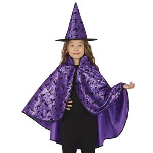 Conjunto Bruxa com Capa e Chapéu Roxo, Criança
