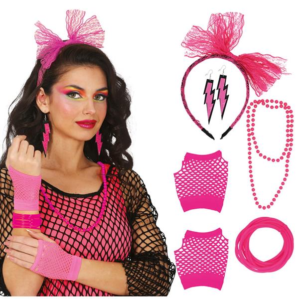Conjunto de 5 Acessórios Anos 80 Rosa