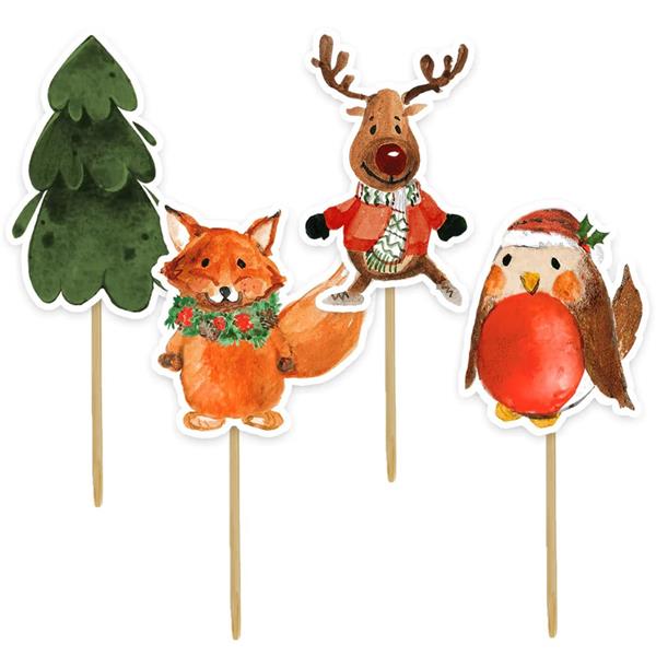 Conjunto Toppers e Formas Cupcake Animais do Bosque de Natal