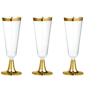Copo Flute Dourado em Plástico, 3 Unid.