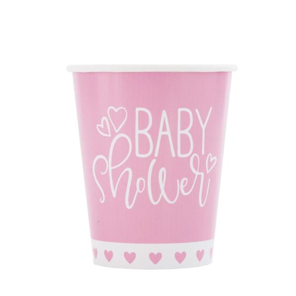 Copos Baby Shower Rosa, 8 unid.