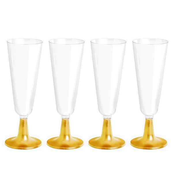 Copos Flute Transparentes com Pé Dourado, 4 unid.