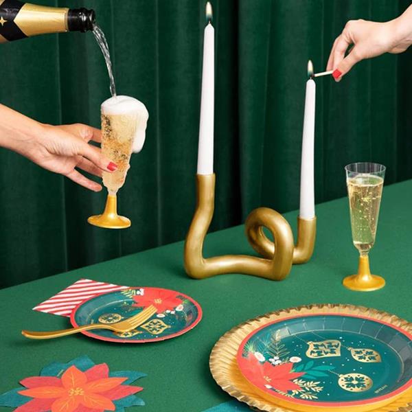 Copos Flute Transparentes com Pé Dourado, 4 unid.