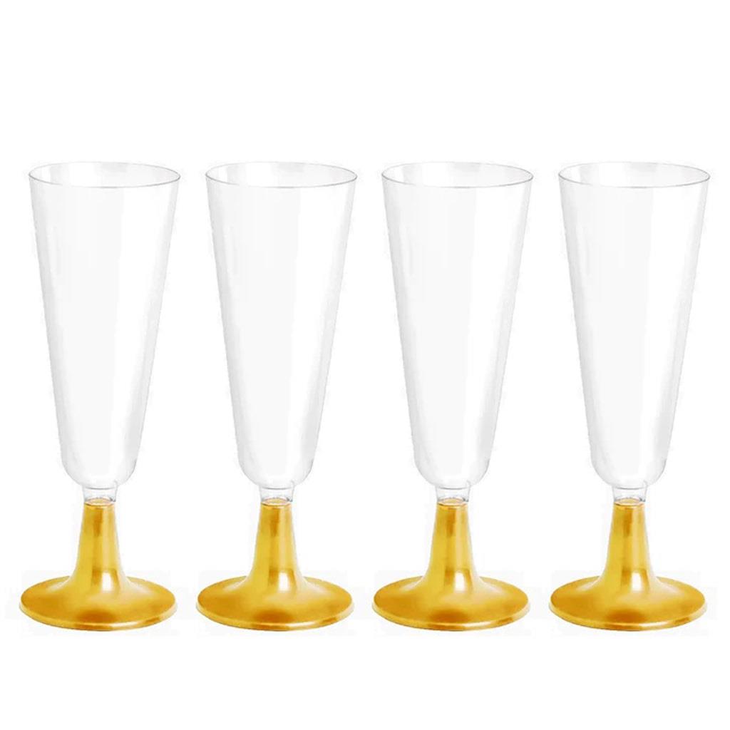 Copos Flute Transparentes com Pé Dourado, 4 unid.