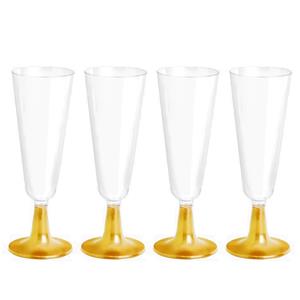 Copos Flute Transparentes com Pé Dourado, 4 unid.