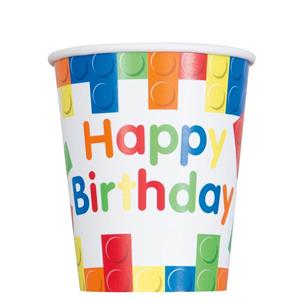 Copos Happy Birthday Blocos de Construção, 8 unid.