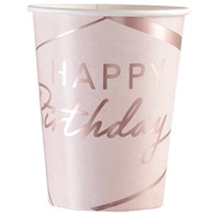 Copos Rosa Happy Birthday, 8 unid.