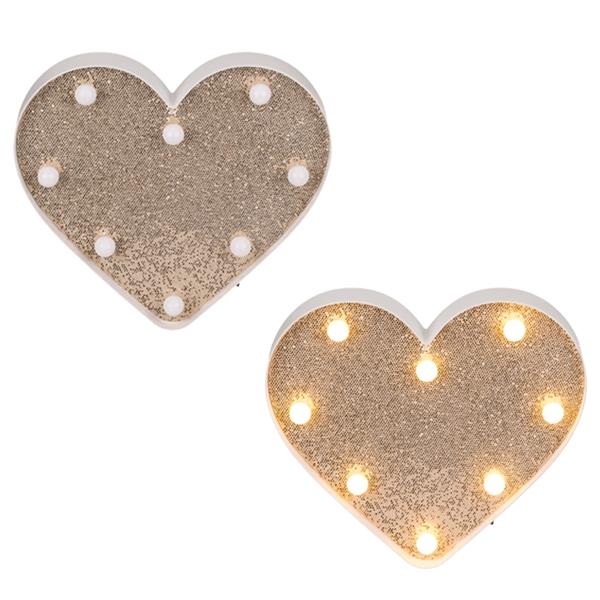 Coração Decorativo Dourado com Glitter e Luz, 19 cm