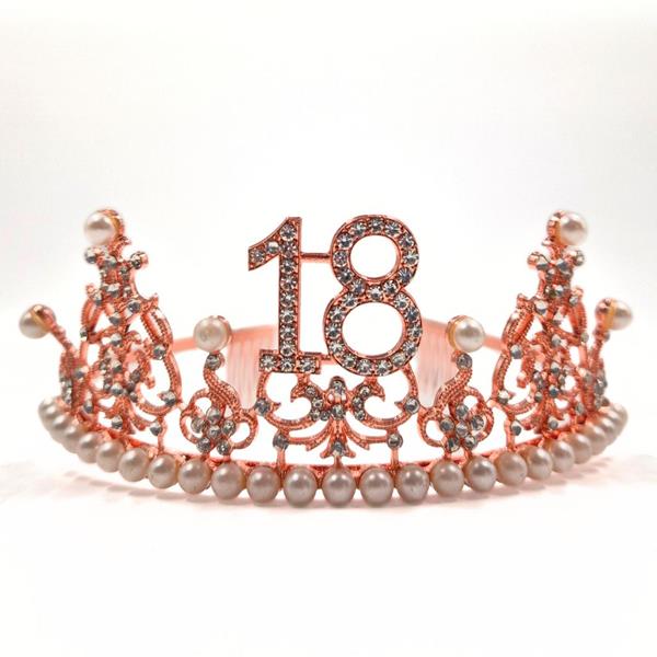 Coroa 18 Anos Rosa Gold com Pérolas
