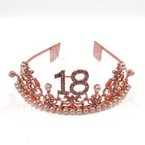 Coroa 18 Anos Rosa Gold com Pérolas