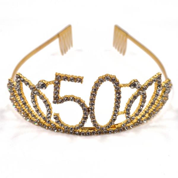 Coroa 50 Anos Dourada com Brilhantes