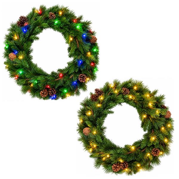 Coroa de Natal de Pinheiro Artificial com Pinhas e Leds, 75 cm