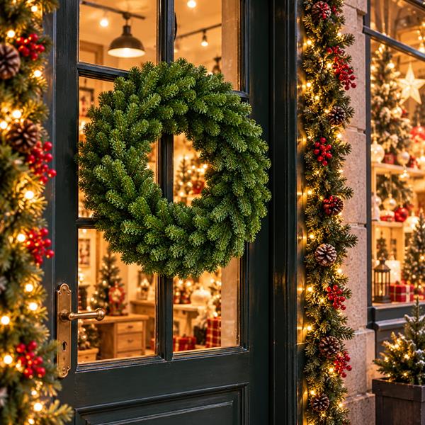 Coroa de Natal Verde com Ramos de Pinheiro Artificial, 75 cm