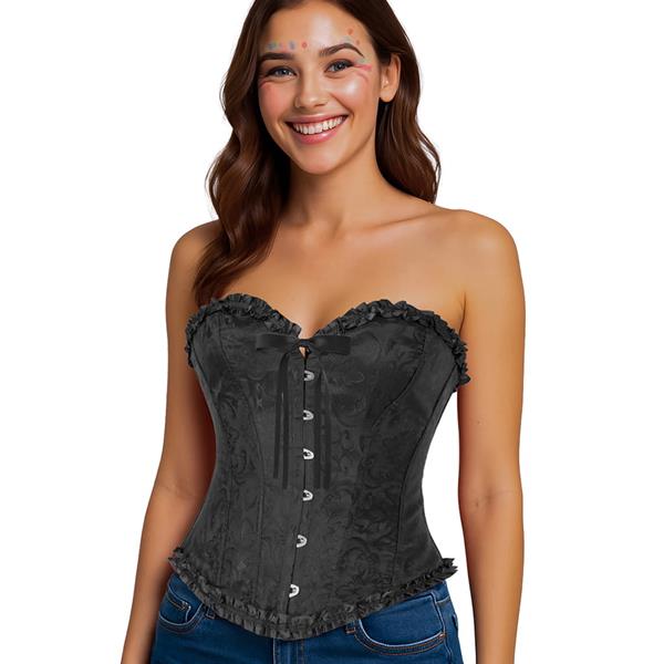 Corpete Preto com Laço e Folhos, Adulto