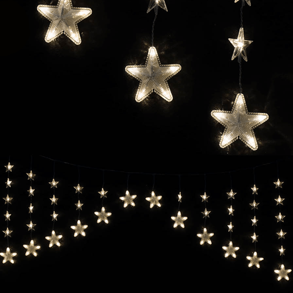 Cortina Estrelas 136 luzes de Natal Led Branco Quente, 260 cm