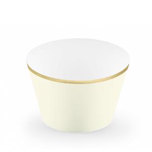 Cupcake Wraps Creme com Rebordo Dourado, 6 unid.