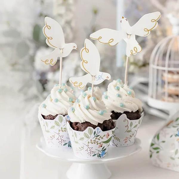 Cupcakes Wraps Florais com Pombas, 6 unid.