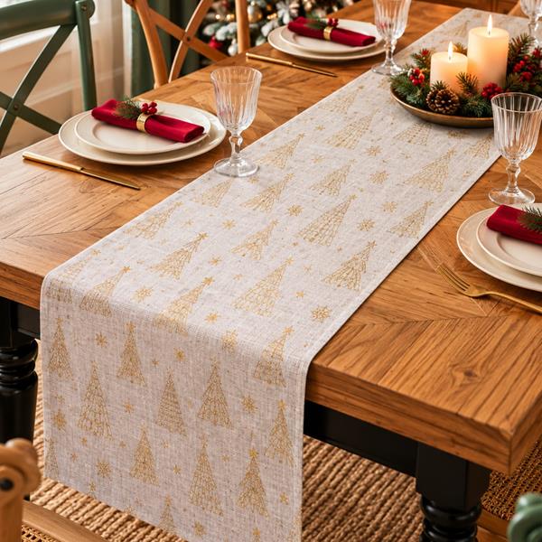 Decoração de Mesa com Desenhos Natalícios Dourados