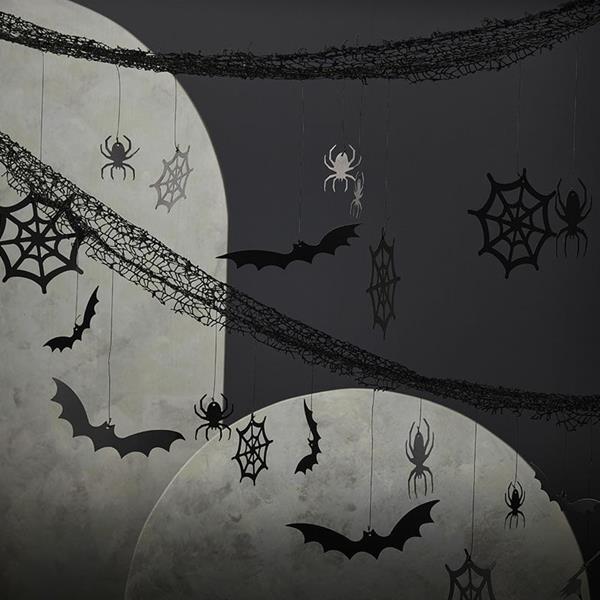 Decoração Halloween Teias de Aranhas e Morcegos