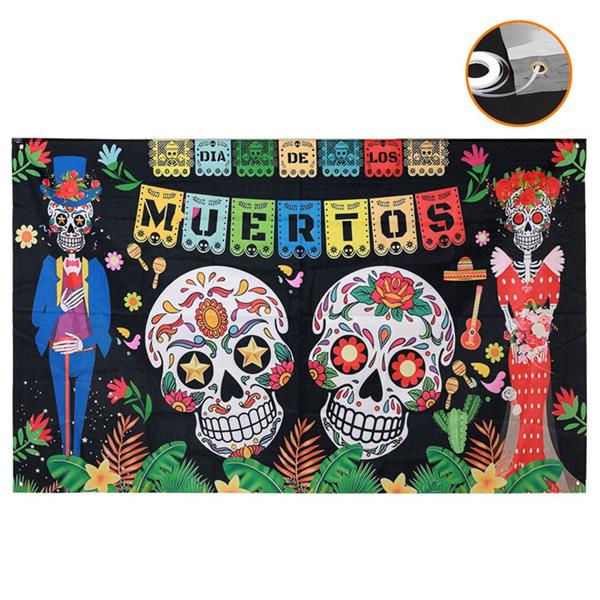 Decoração Parede Dia de Los Muertos, 1,10 x 1,80 mt