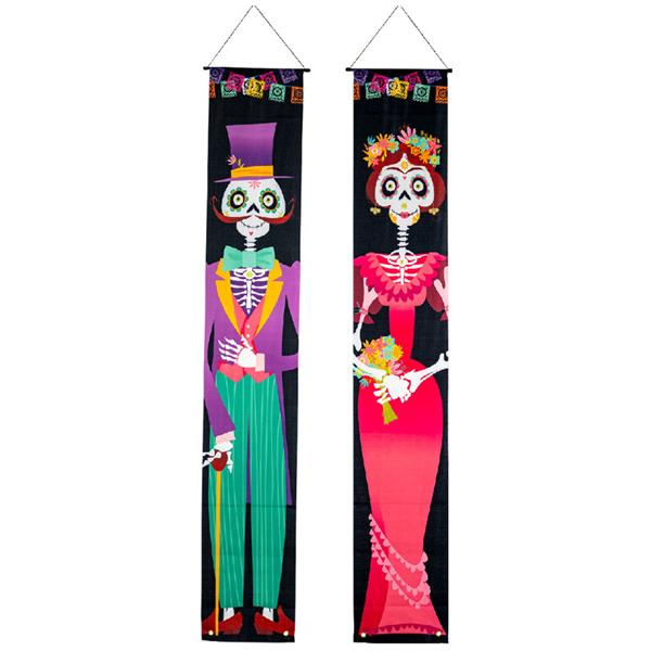 Decoração Porta Casal Caveiras Mexicanas, 1,80 mt x 30 cm