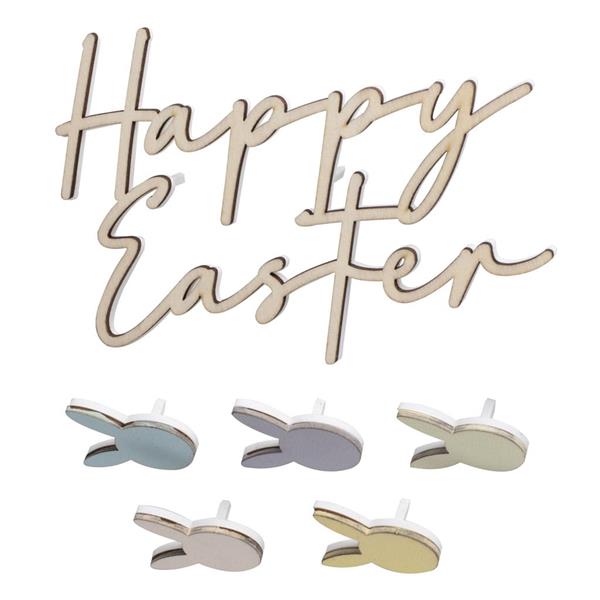Decorações Happy Easter e Coelhos da Páscoa para Bolos