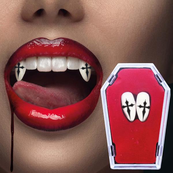 Dentes Caninos Vampiro com Cruzes