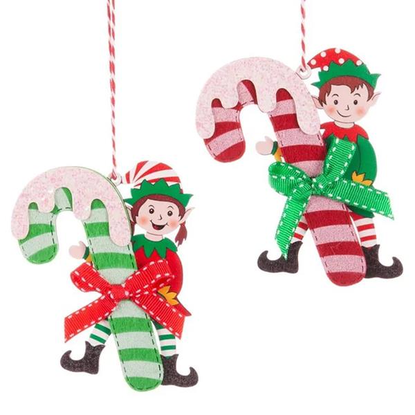 Elfo de Natal com Bengala Doce para Pendurar