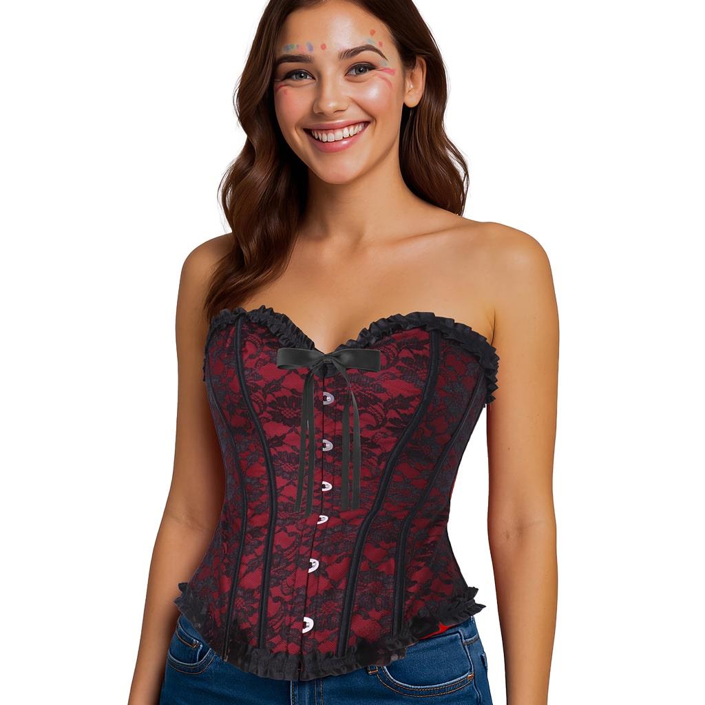 Espartilho Burlesque Vermelho e Preto, Adulto