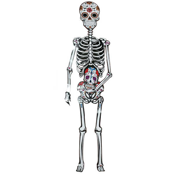 Esqueleto Dia dos Mortos Articulado em Cartão, 152 cm