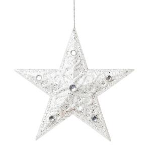 Estrela Branca com Brilhantes para Pendurar, 12 cm