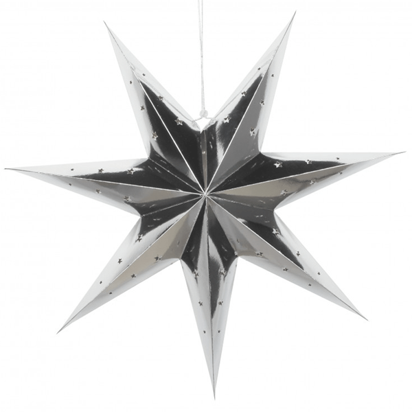 Estrela Natal Metalizada Prateada em Cartão, 70cm