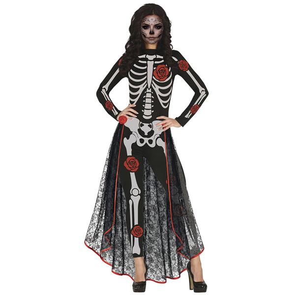 Fato Catrina Esqueleto com Rosas, Adulto