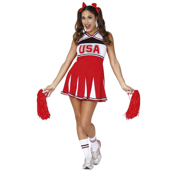 Fato Cheerleader Vermelho e Branco USA, Adulto