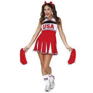 Fato Cheerleader Vermelho e Branco USA, Adulto