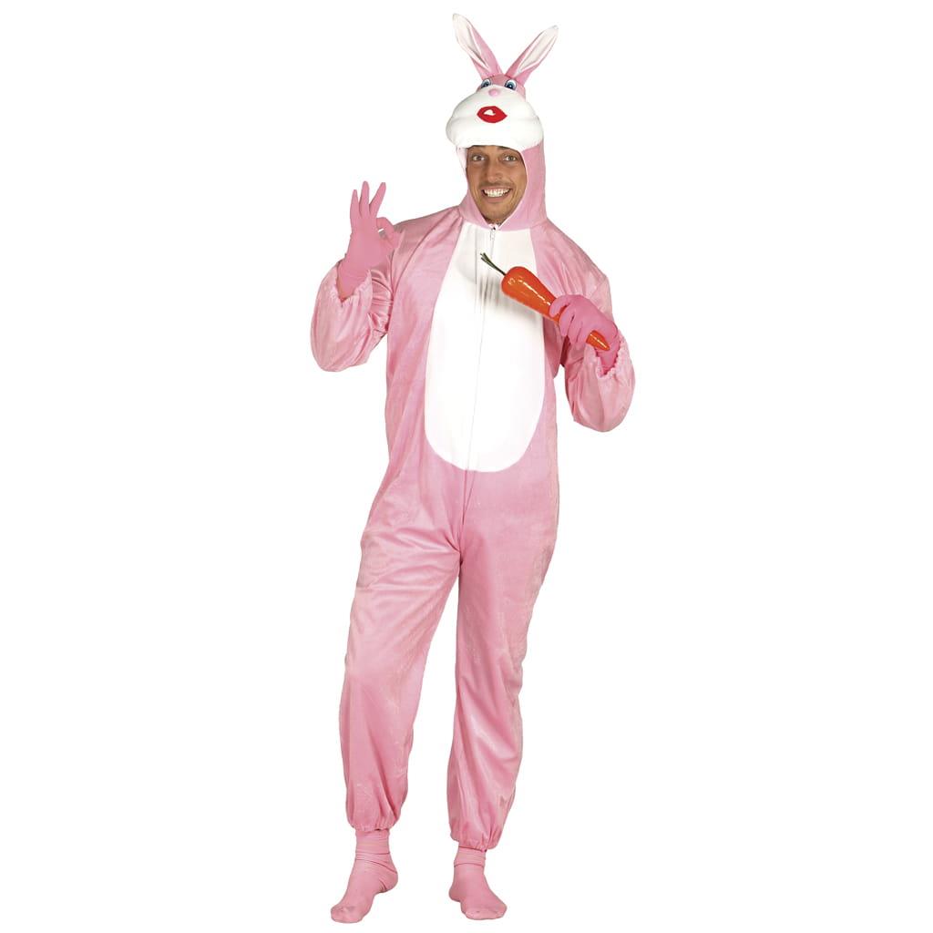 Fato Coelho Rosa com Capuz, Adulto