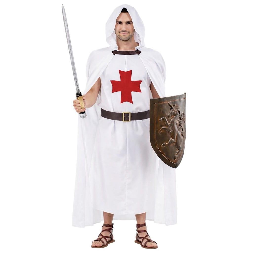 Fato Guerreiro Templário Medieval Branco, Adulto Fato Guerreiro Templário Medieval Branco, Adulto