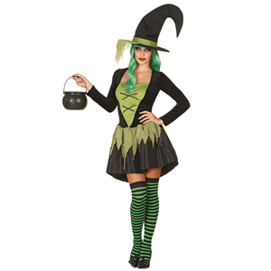 Fato Halloween Bruxa da Floresta Verde, Adulto