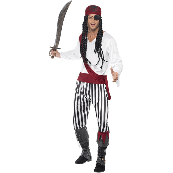 Fato Pirata Salteador Preto e Branco, Adulto