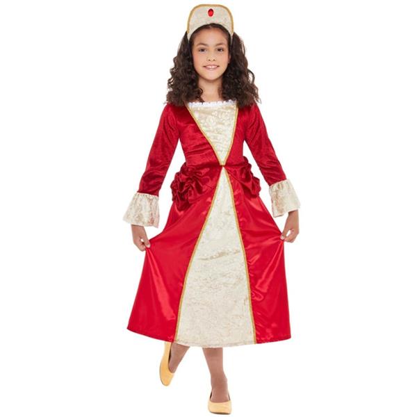 Fato Princesa Medieval Vermelho e Dourado, Criança