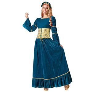 Fato Rainha Medieval Azul, Adulto