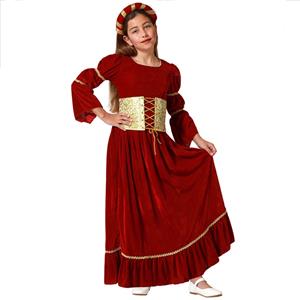 Fato Rainha Medieval Vermelho, Criança