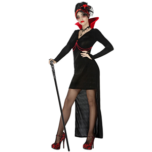 Fato Vampira Preto com Pérolas Vermelhas, Adulto