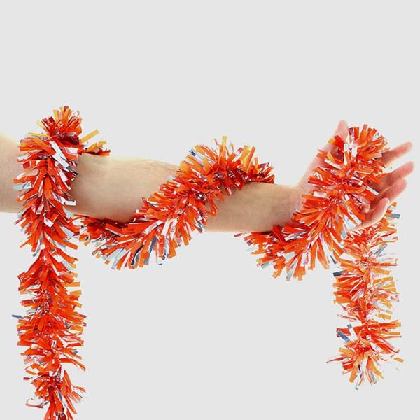 Festão Plástico Dupla Cor Laranja e Prateado, 9 cm x 12 mt