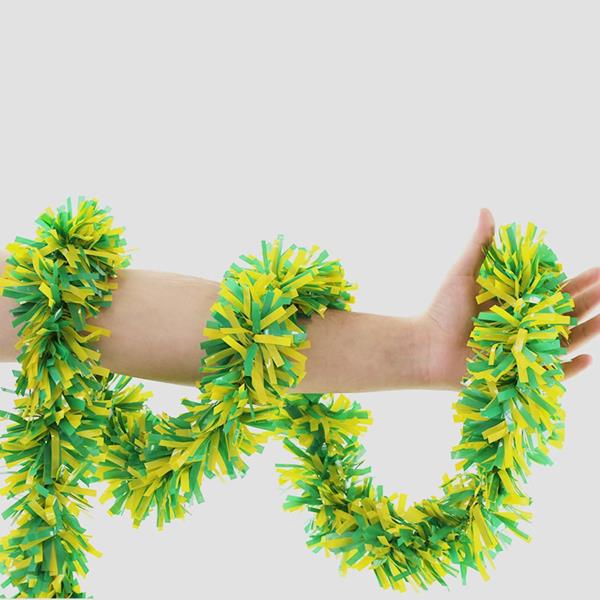 Festão Plástico Dupla Cor Verde e Amarelo, 9 cm x 12 mt